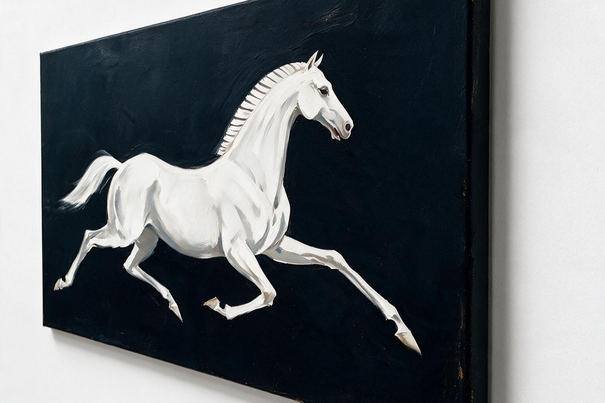 SOLORART Americana Art | White Horse Against Black