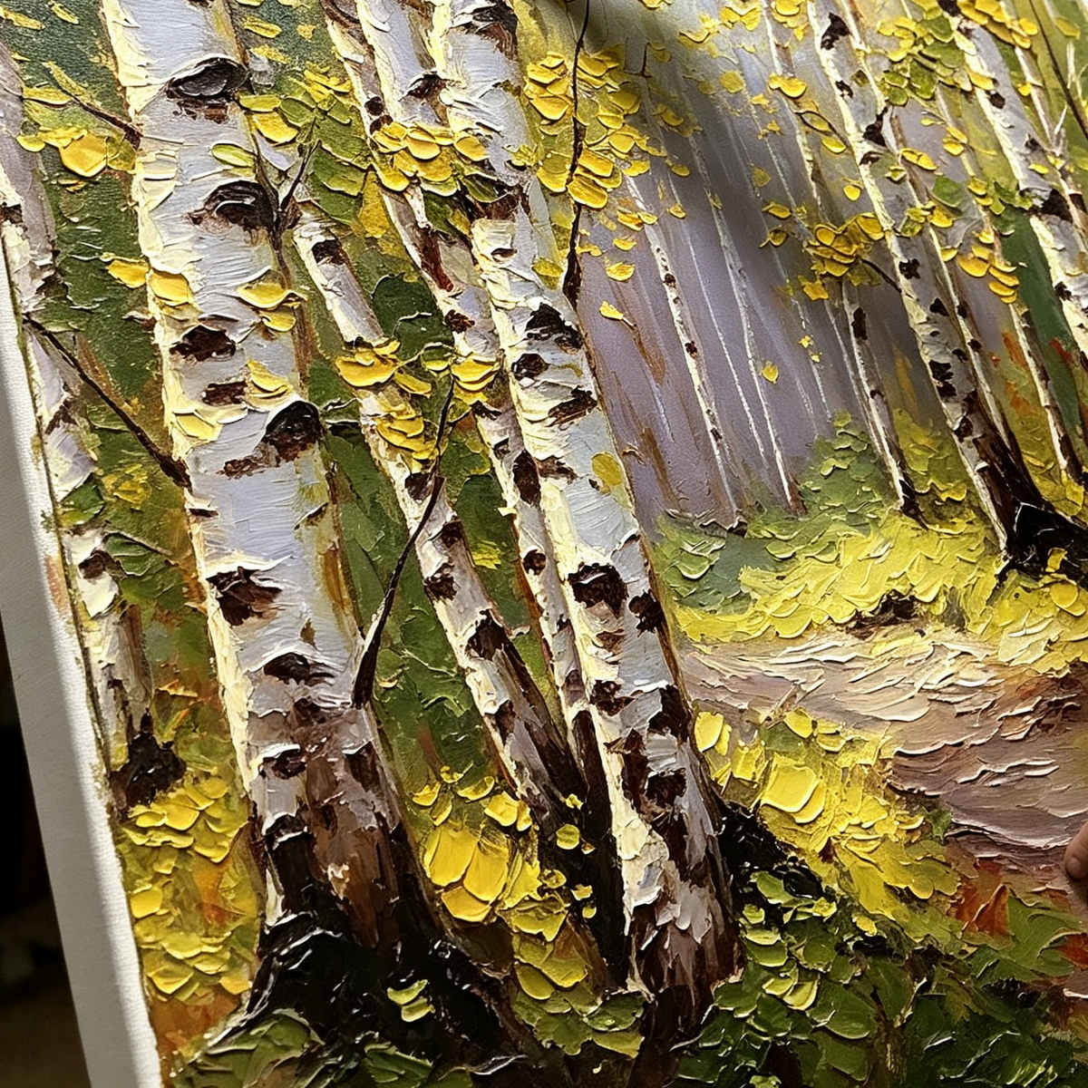 SOLORART Impressionist Art | Autumn Birch Forest Path