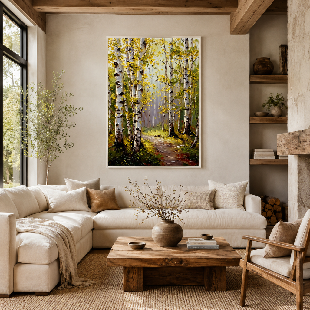 SOLORART Impressionist Art | Autumn Birch Forest Path