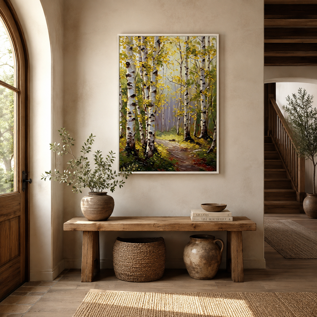 SOLORART Impressionist Art | Autumn Birch Forest Path