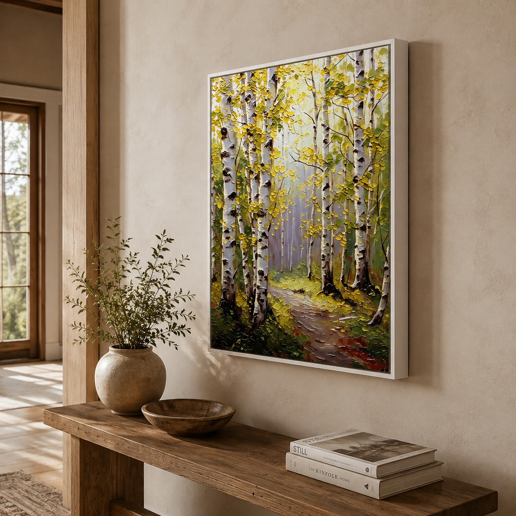 SOLORART Impressionist Art | Autumn Birch Forest Path