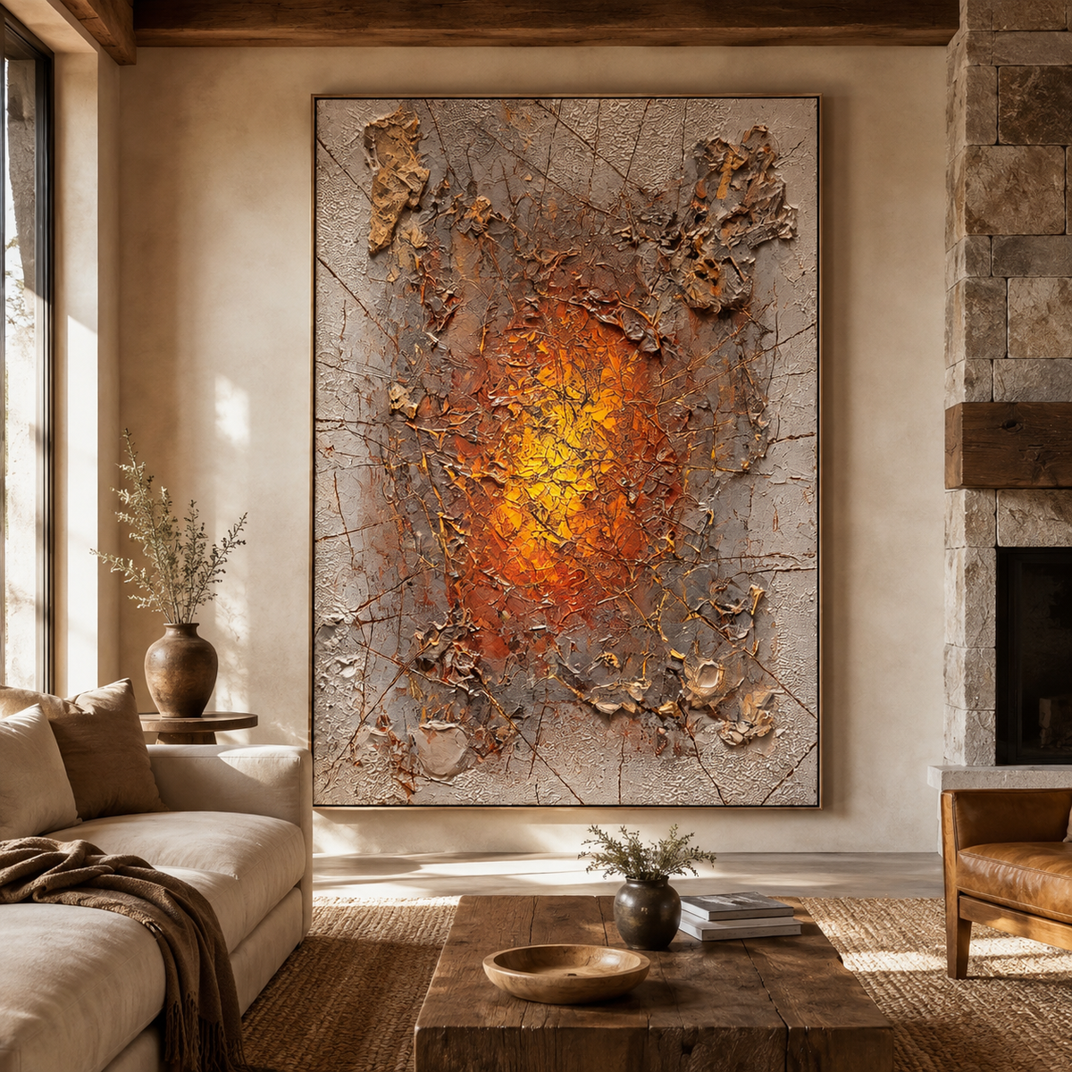 SOLORART Wabi-Sabi Art | Cracked Amber Burst