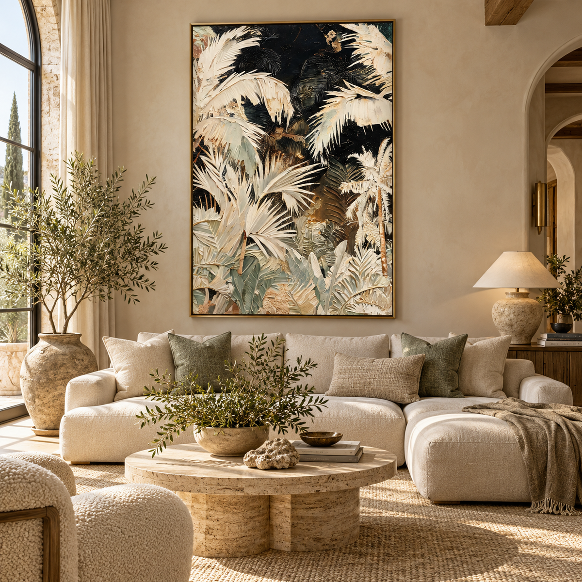SOLORART Abstract Art | Mint and Ivory Jungle Depths