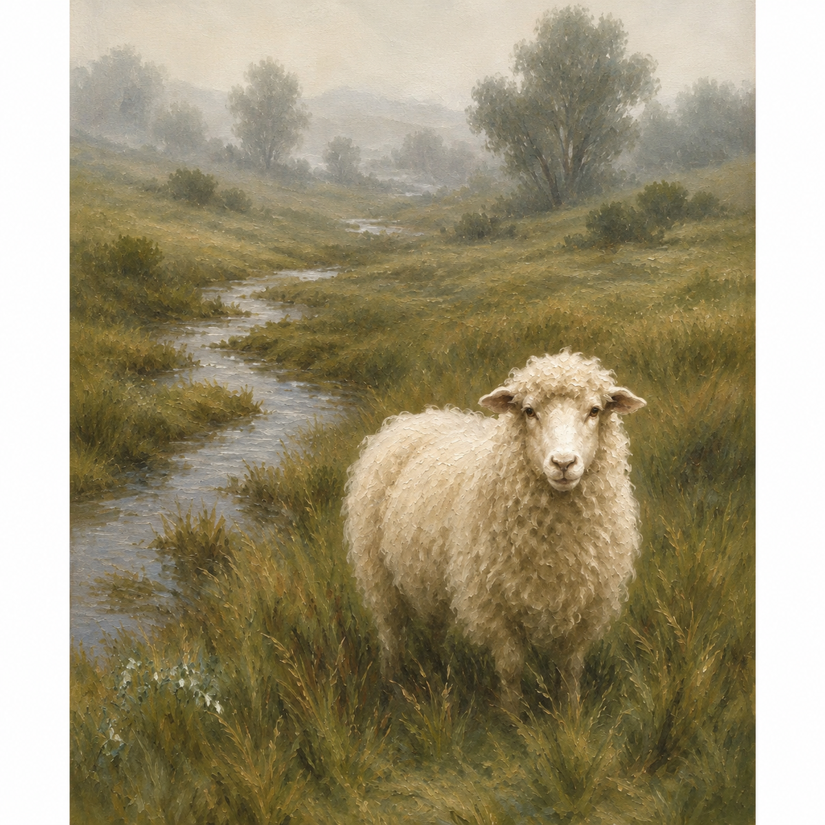 SOLORART Vintage Americana Art | Misty Valley Grazing Ewe