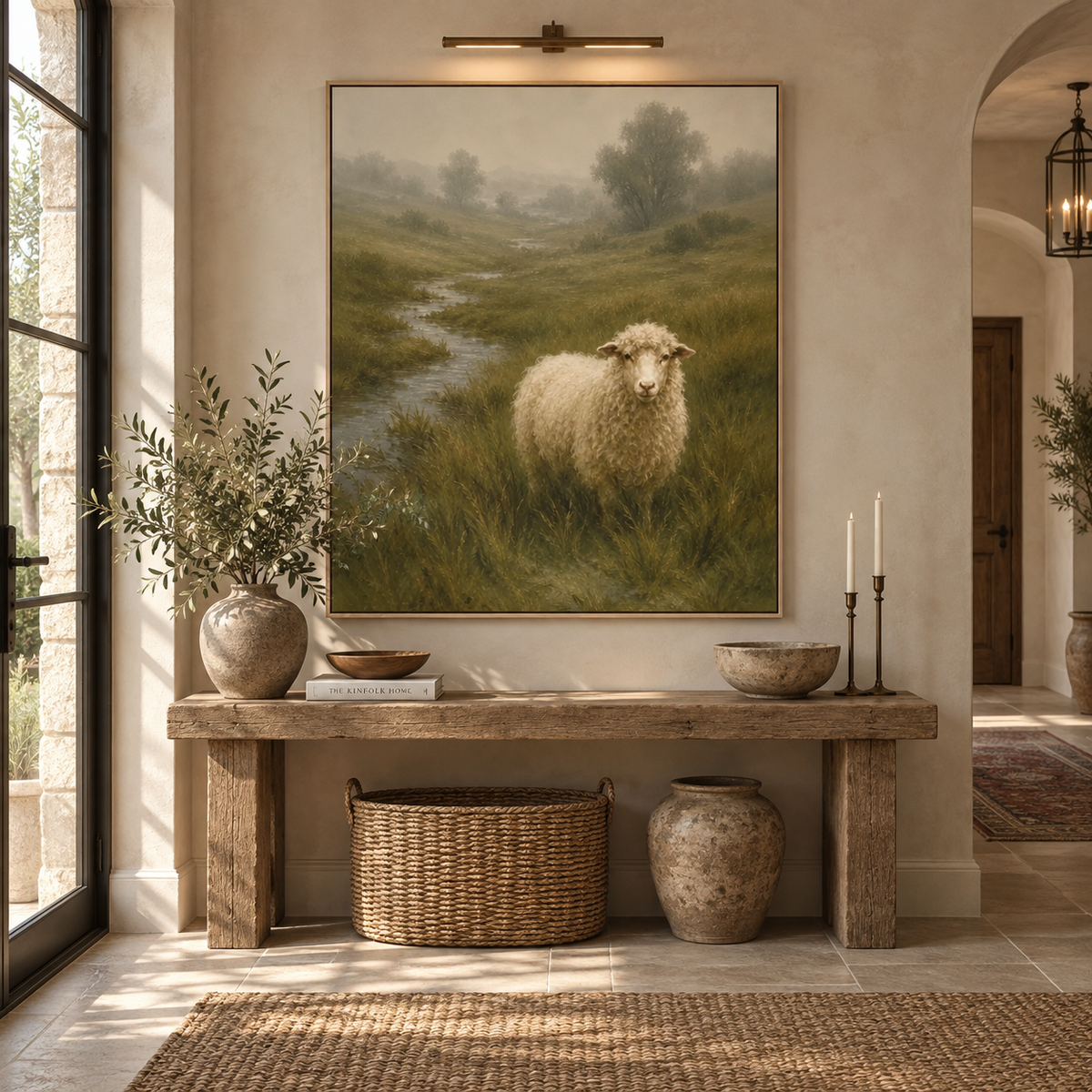 SOLORART Vintage Americana Art | Misty Valley Grazing Ewe