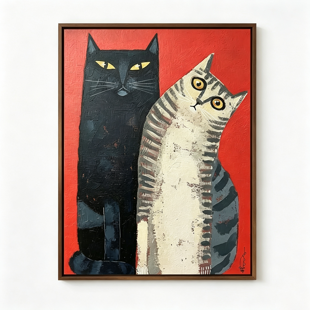 SOLORART Surreal Art | Red & Cats Duo