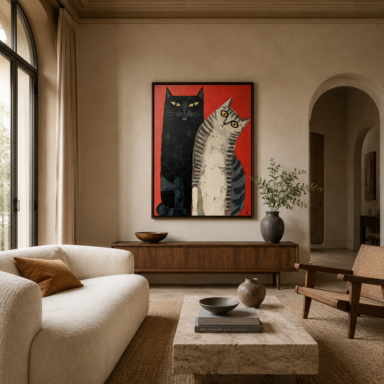 SOLORART Surreal Art | Red & Cats Duo