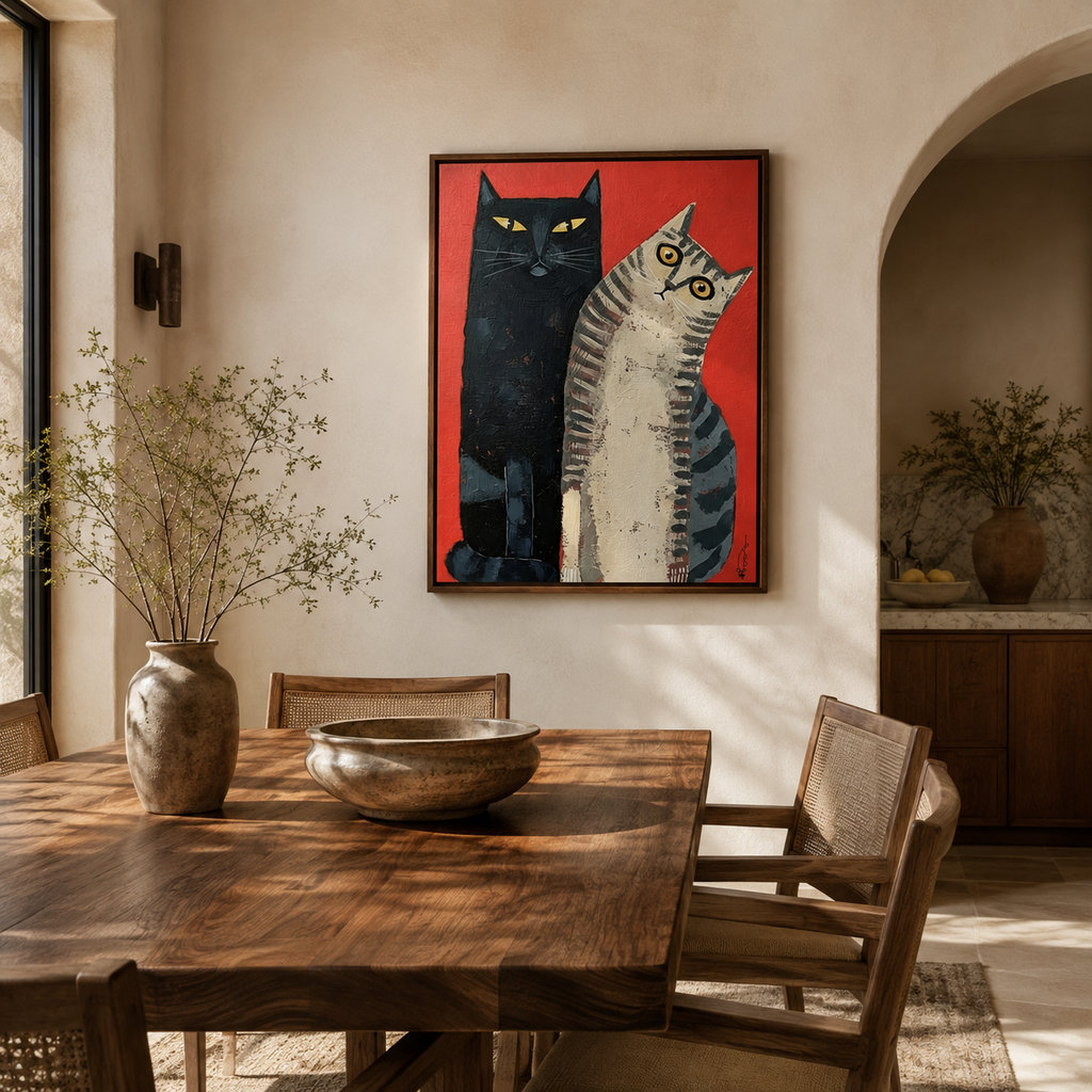 SOLORART Surreal Art | Red & Cats Duo