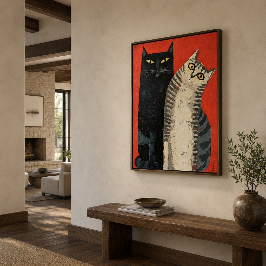 SOLORART Surreal Art | Red & Cats Duo