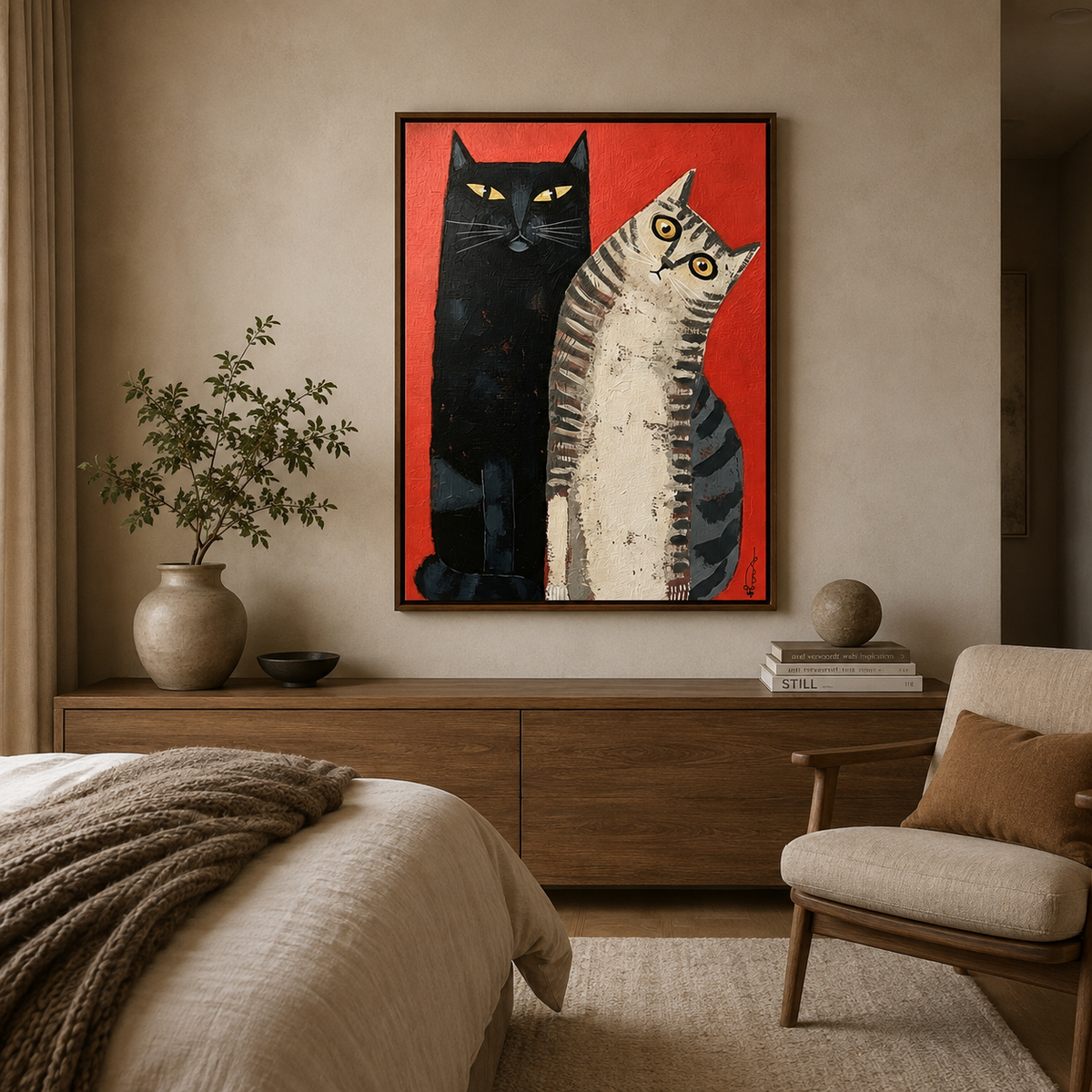 SOLORART Surreal Art | Red & Cats Duo
