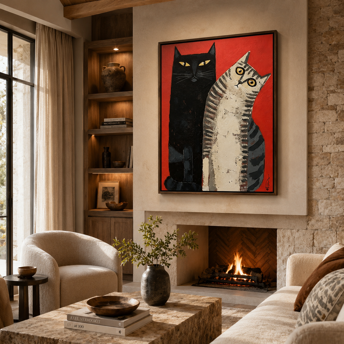 SOLORART Surreal Art | Red & Cats Duo