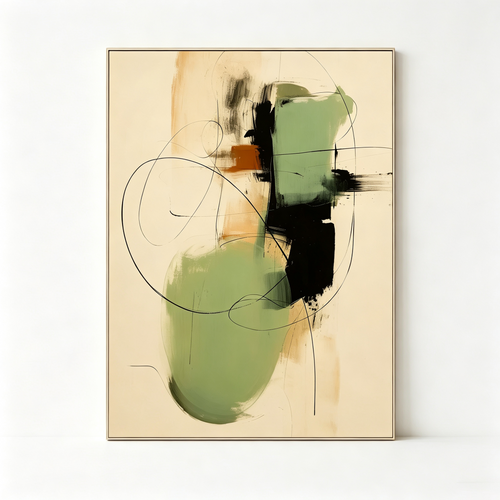 SOLORART Abstract Art | Sage Green Line Flow