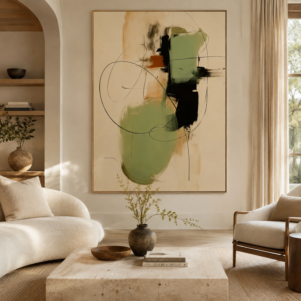 SOLORART Abstract Art | Sage Green Line Flow