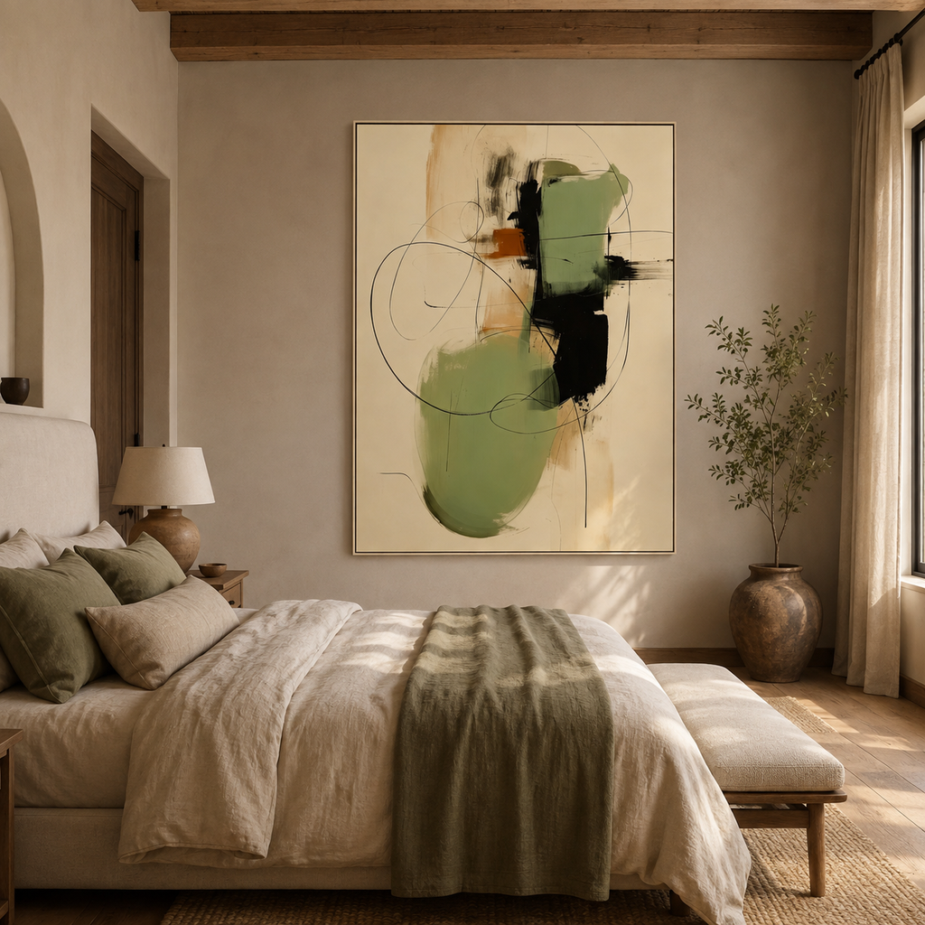 SOLORART Abstract Art | Sage Green Line Flow