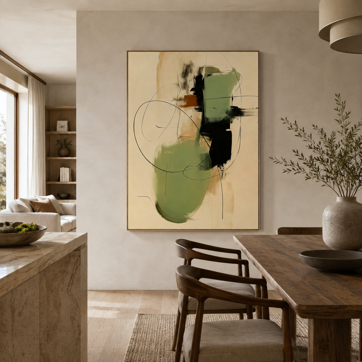 SOLORART Abstract Art | Sage Green Line Flow