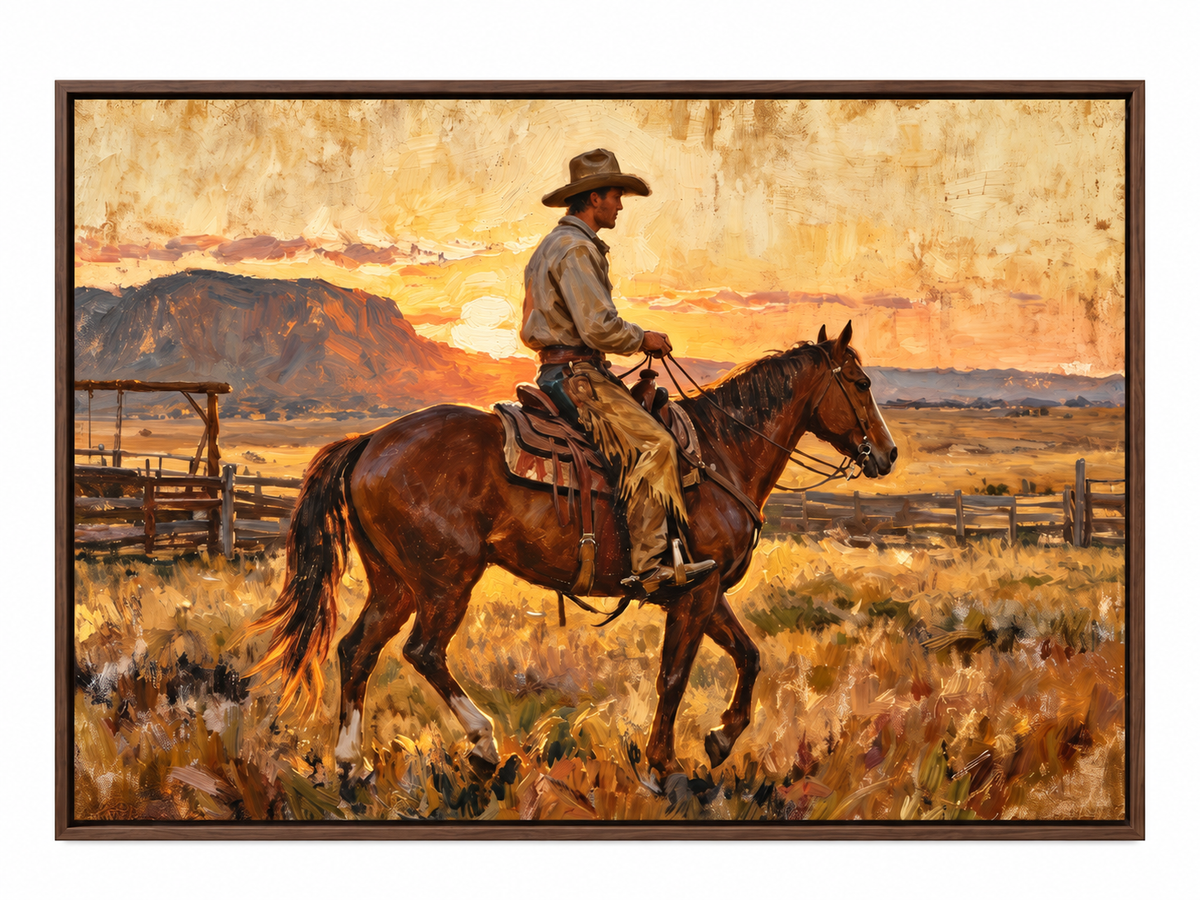 SOLORART Vintage Americana Art | Sunset Cowboy Ride