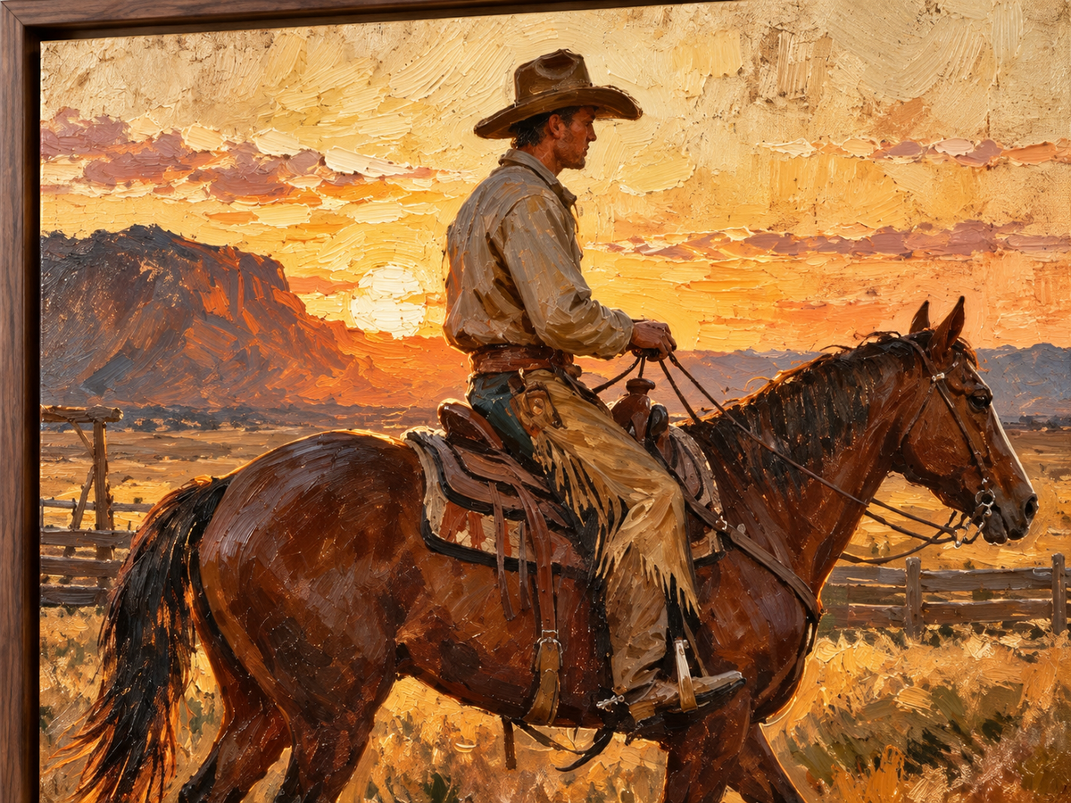 SOLORART Vintage Americana Art | Sunset Cowboy Ride