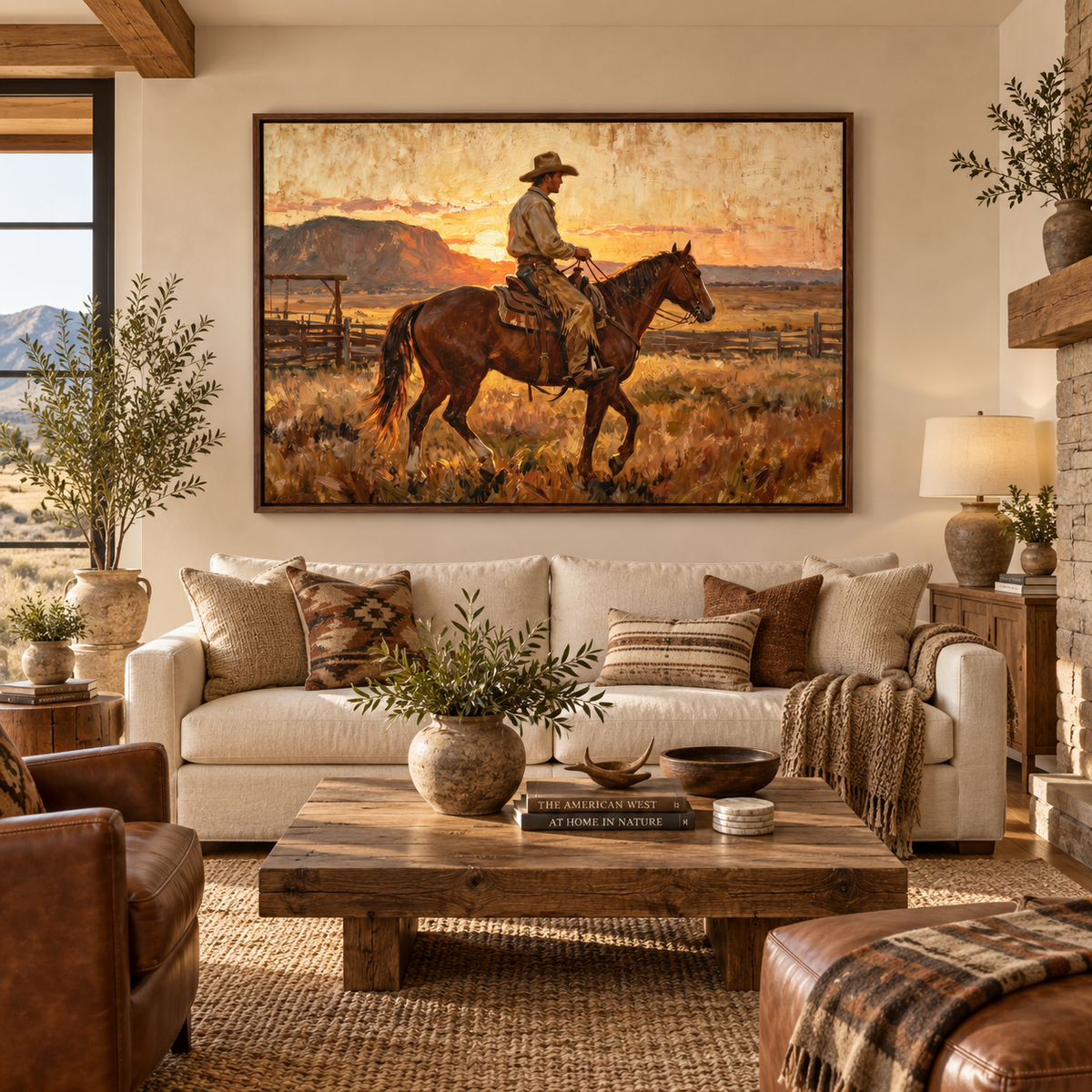 SOLORART Vintage Americana Art | Sunset Cowboy Ride
