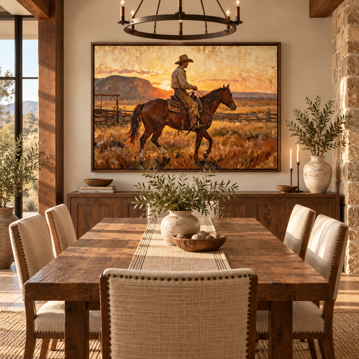 SOLORART Vintage Americana Art | Sunset Cowboy Ride