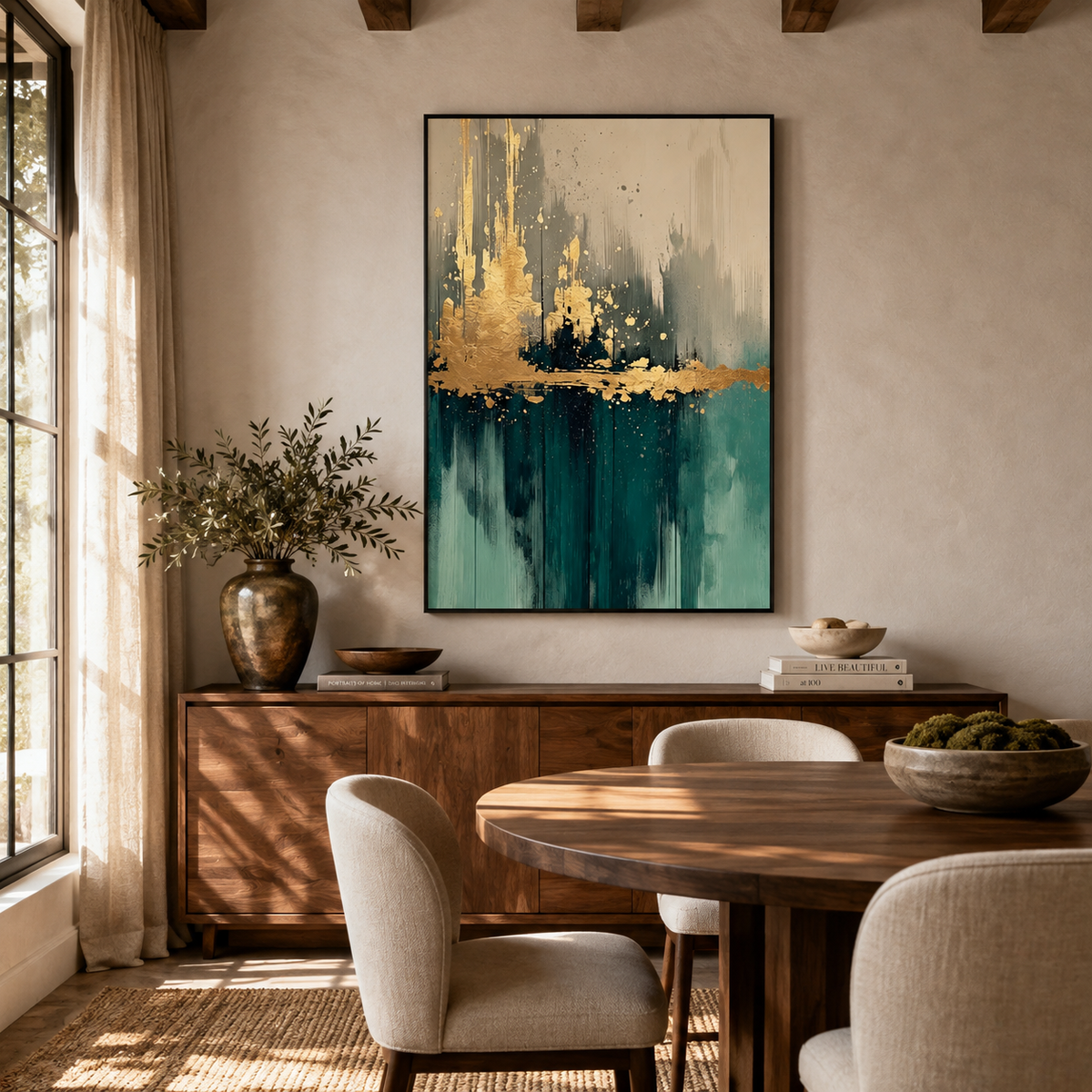 SOLORART 3D-Textured Art | Teal Gold Reflections
