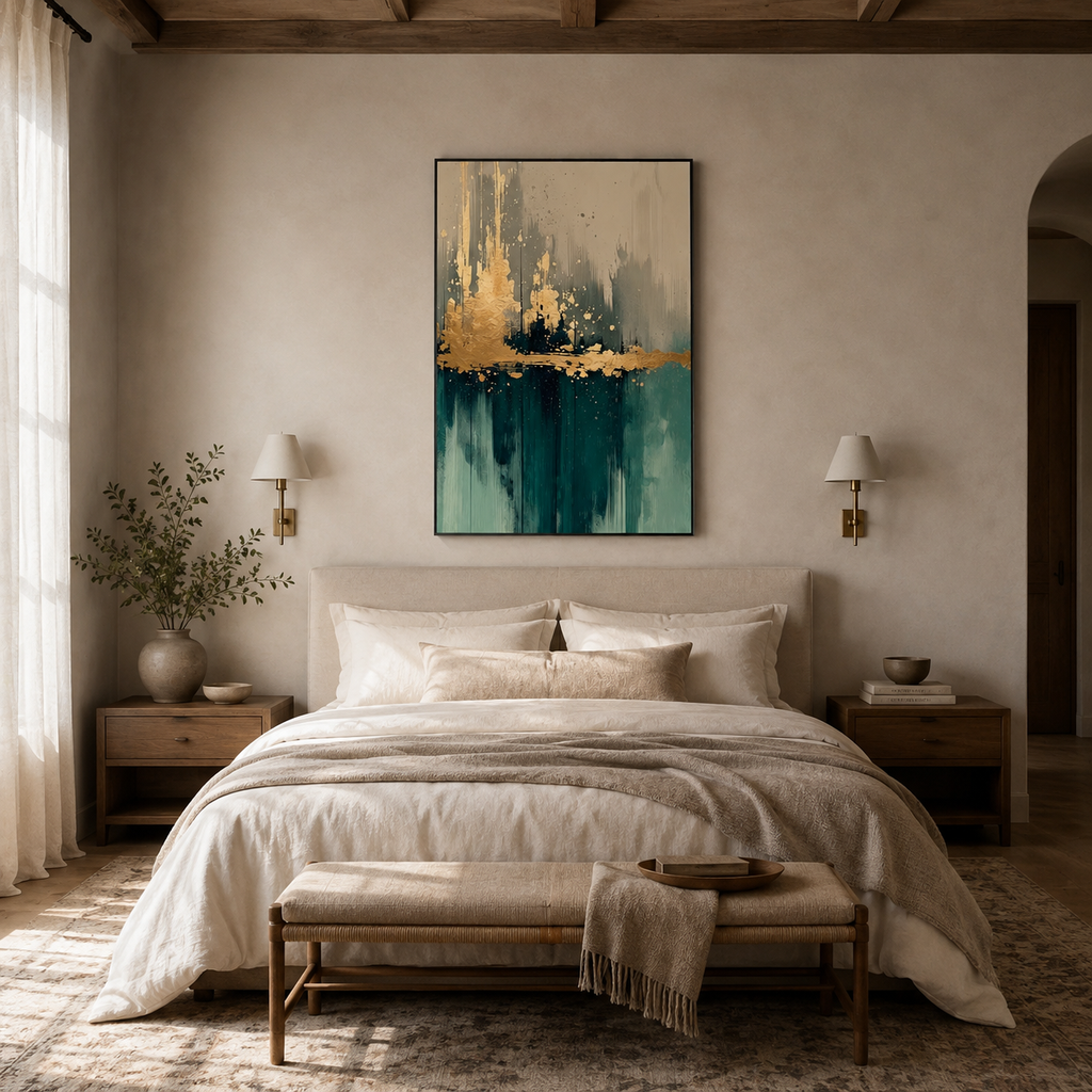 SOLORART 3D-Textured Art | Teal Gold Reflections