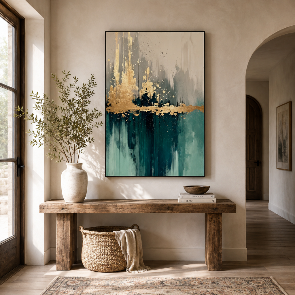 SOLORART 3D-Textured Art | Teal Gold Reflections