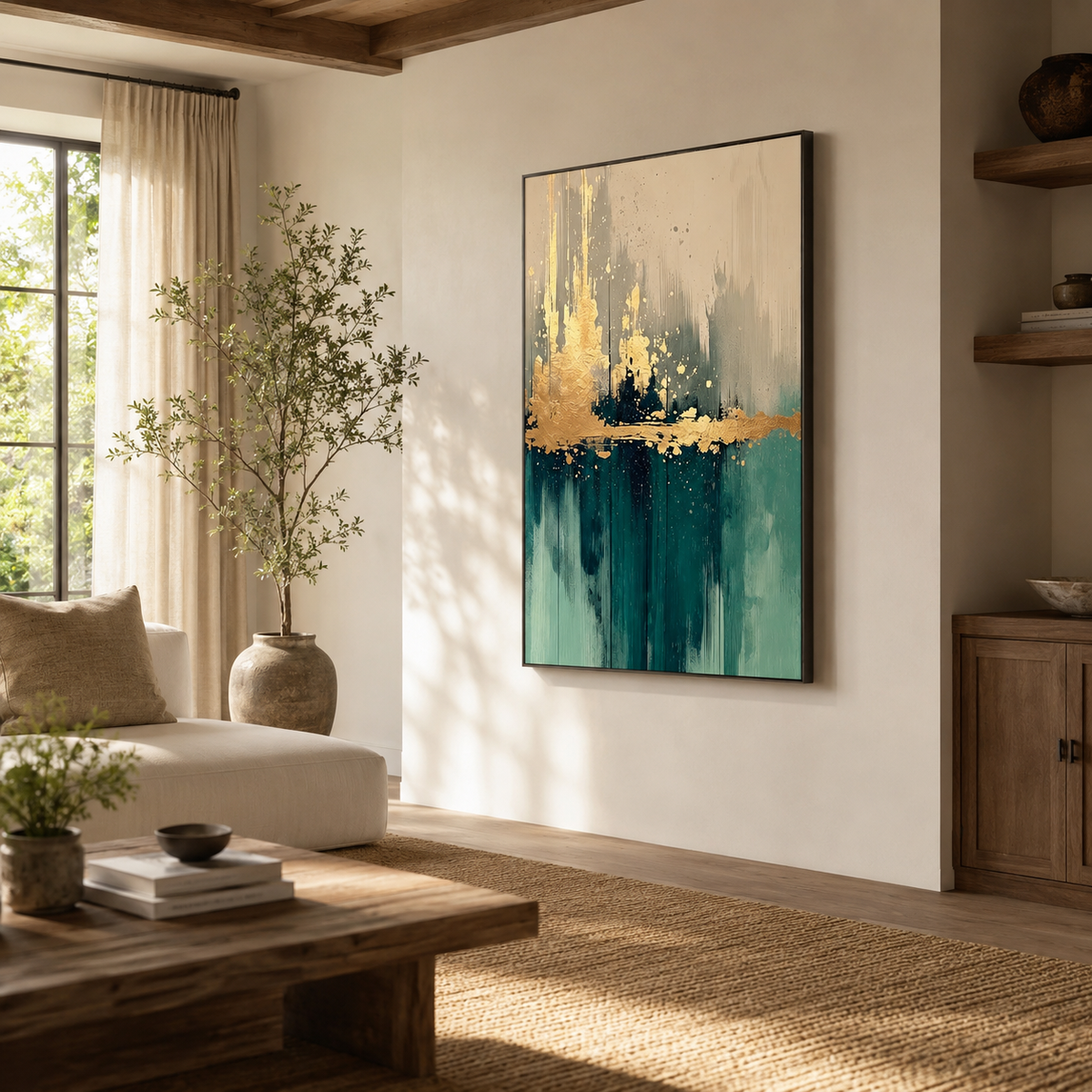 SOLORART 3D-Textured Art | Teal Gold Reflections