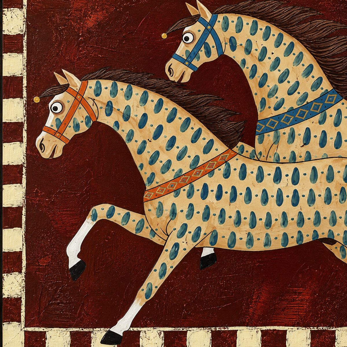 SOLORART Vintage Americana Art | Two Painted Steeds