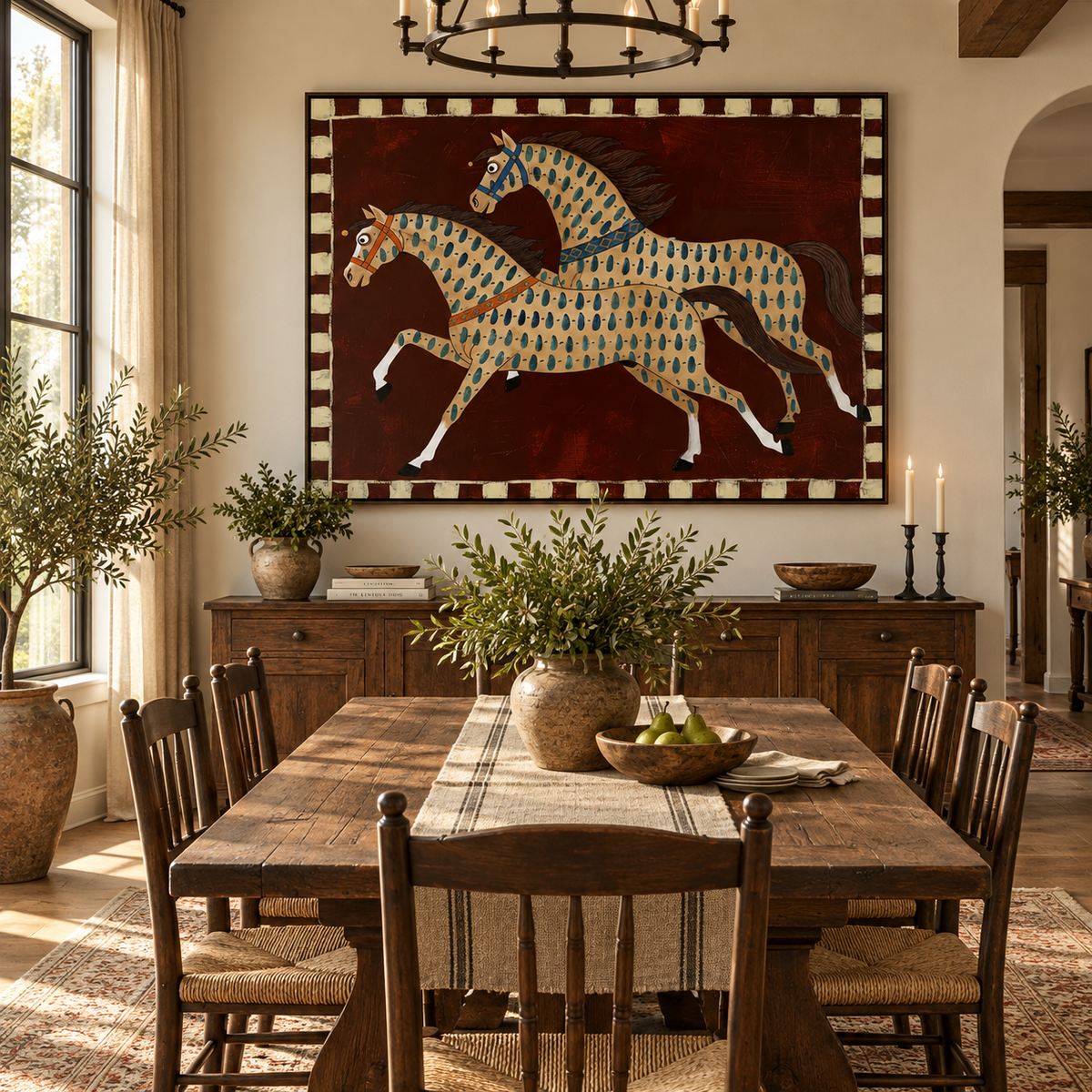 SOLORART Vintage Americana Art | Two Painted Steeds
