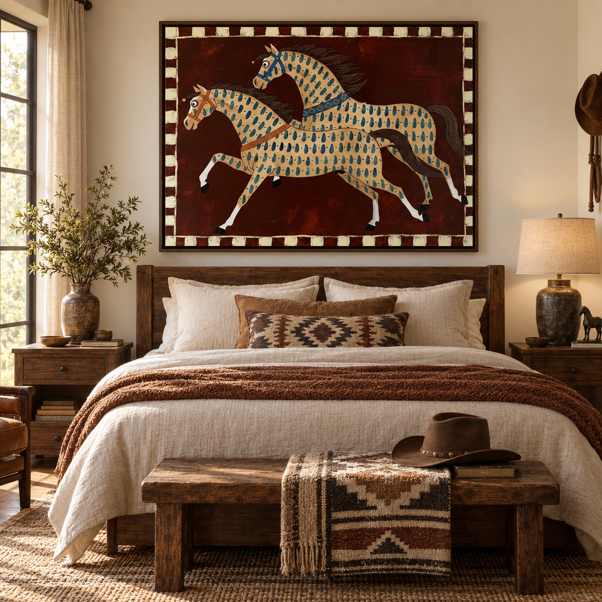 SOLORART Vintage Americana Art | Two Painted Steeds