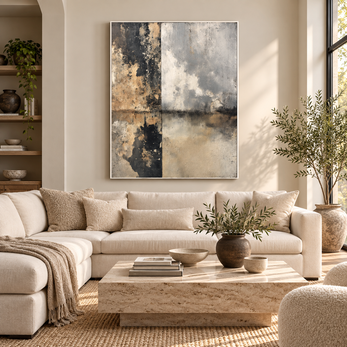 SOLORART Wabi-Sabi Art | Weathered Grid Wash