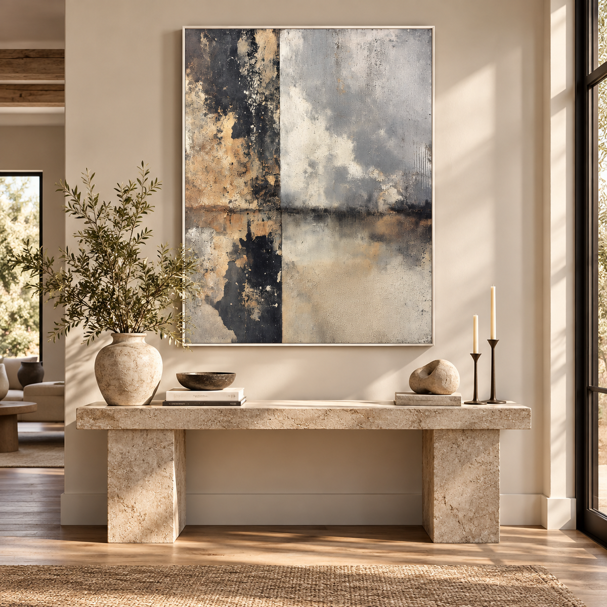 SOLORART Wabi-Sabi Art | Weathered Grid Wash