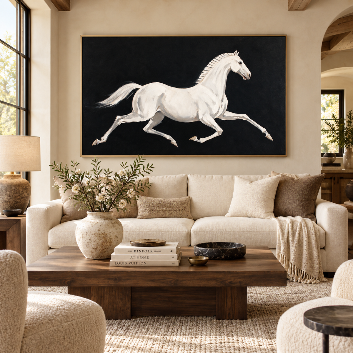 SOLORART Americana Art | White Horse Against Black