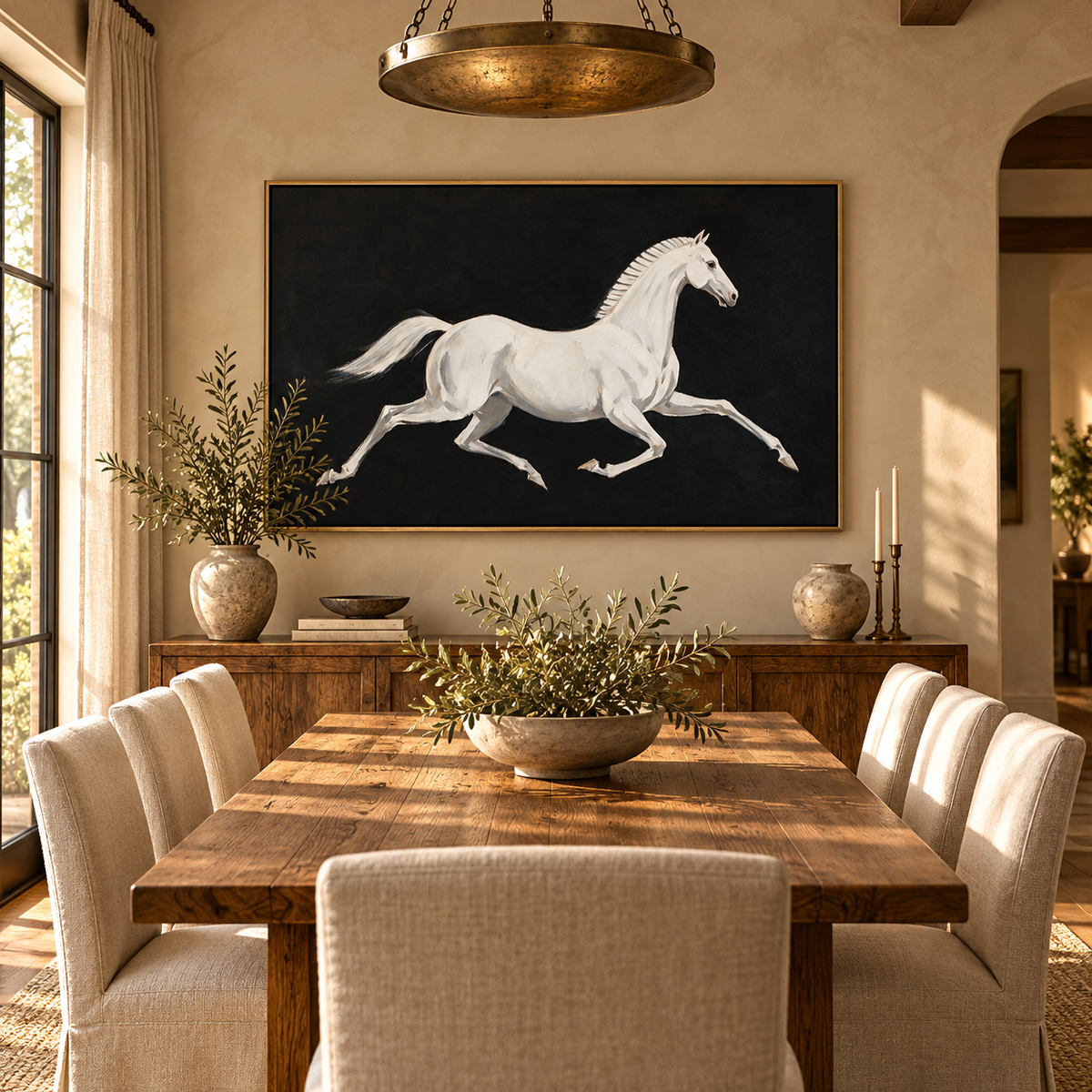 SOLORART Americana Art | White Horse Against Black